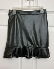 Black Faux Leather Ruffle Hem Mini Skirt