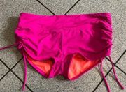 Athleta Ruched Cinched Side Tie Swim Shorts in Bright Pink Fuchsia Size Large