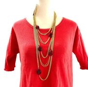AMRITA SINGH 18K gold plated multi brass chain necklace, synthetic rubies, NWT