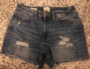 Universal Threads High Rise Midi Blue Denim Destroyed Ripped Jean Shorts Size 8/29