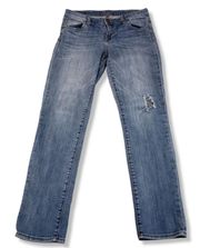 Kut From The Kloth Jeans Size 2 Straight Leg Women's Blue Denim Pants Distressed Torn Ripped