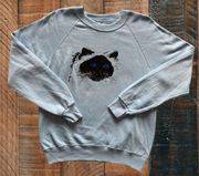 Vintage - Black Cat Blue Eyes - 90s Baby Blue Crewneck Sweatshirt Sweater