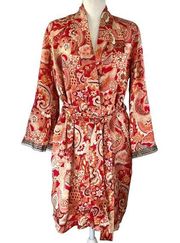 August Silk Floral Dressing Robe Pink Red Silk Valentine Boudoir Lovecore