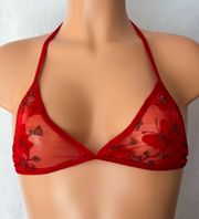 Red, Embroidered Butterfly, Lingerie Halter Top