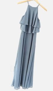 Bill Levkoff Evening Gown Slate Blue Formal Bridesmaid Maxi Dress Formal Size 8