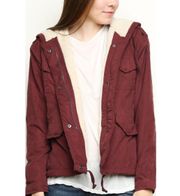 Hailey Sherpa Jacket with Hoodie Burgundy Maroon Red