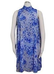 Eliza J. Blue White Stunning Flowy High Neck Sleeveless mini Dress