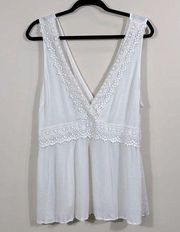 Eyeshadow White Sleeveless Crochet Lace Peasant Boho Summer Tank Top Women XL