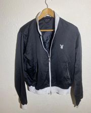 Vintage  100% Polyester Black & White Bomber Jacket ( L )