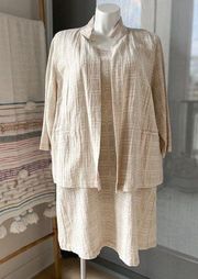 Eileen Fisher  Cream Neutral Linen Cotton Blend Jacket Dress Set Women’s Size 1X