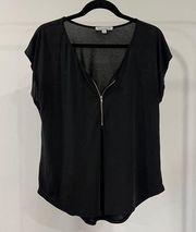 Black Short Sleeve Top With Zipper Detail