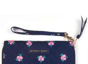 NWT Simply Southern Quilted Phone Pouch Wristlet Wallet Navy Blue/Pink Rose‎