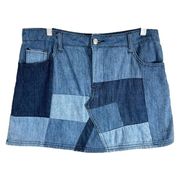 Gianni Bini Medium Mini Skirt Blue Denim Patchwork Y2K Boho Pockets Womens 120