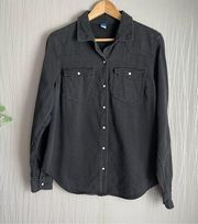 Old Navy Women's Black Cotton Long Sleeve Western Button-Up Collared Shirt M