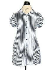 MNG Womens Dress Button down Shirt Striped Size 4 Collar Mini Linen Blend