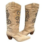 Colin Stuart Womens Studded Suede Leather Boots 7 Tan Jeweled Western Boho