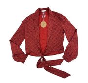 Honey Punch - Paisley Print Tie Front Long Sleeve Top in Red