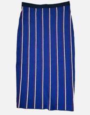 Rachel Roy High Waisted Pencil Midi Skirt Striped Textured Navy Blue Red XS NWOT