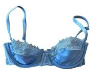 Blue Bra Size 34B Lace Trim Balconette Underwire Women's