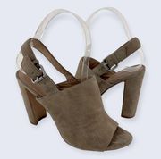 Irene Brown Slingback Peeptoe Suede-Covered 4” Heeled Mule Sandal 5.5