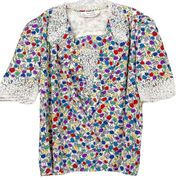 Vintage Miss O by Oscar Dela Renta Floral Short Sleeve Top Multi-Color Size XL