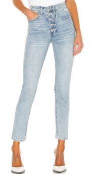 WeWoreWhat The Danielle Crystal Straight High Waist Jeans In Blue Button Fly 27