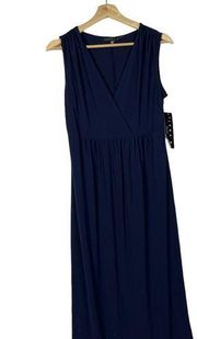 Tiana B Navy Blue Wrap Front Sleeveless Midi Dress M