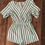 green and white romper size Large