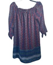 Tacera Women's Abstract Aztec Elastic Shoulder Polyester Dress Size Medium