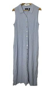 Crazy Horse Liz Claiborne Blue Gingham Sleeveless Button Up Maxi Dress Womens 14