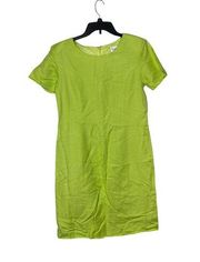 Chadwicks Solid Green Shift Lined Midi Dress Zip Back Linen Shortsleeve Women 12