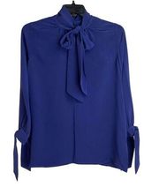 Ann Mashburn Women's Purple Silk Pullover Neck Tie Long Sleeve Blouse Size S