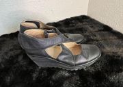 Fly London Yogo Platform Wedge Leather  Criss Cross Strap Heels 38 7.5