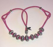 Rebecca Minkoff Pink Wrapped Cord & Silver Tone Beads Beaded Boho Necklace