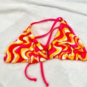 String Bikini Top Hot Pink Orange White Criss Cross Tie Back XL