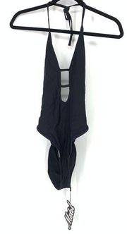 Motel Womens Size Small Hills One Piece Halter Swimsuit Monokini Black NEW