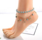 Turquoise and Gold 2‎ Piece Anklet