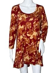 Logo by Lori Goldstein Shirt Womens Large Tunic Top Orange Cream Floral Autumnal