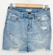 Rewash Brand Vintage Reunion Blue Washed Distressed Ripped Denim Skirt Women's 7