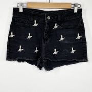 Zadig & Voltaire Black Bird Space Planet Embroidered Denim Shorts Womens Size 36