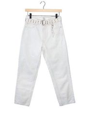 anine bing white high waisted high rise grommet belted tapered jeans