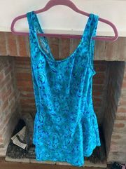 Le Cove Turquoise Blue Skirt Swimsuit One Piece Plus Size 16W Beach Vacation