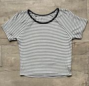 American Eagle White Black Striped Soft & Sexy Rib Cropped Ribbed Baby Tee M