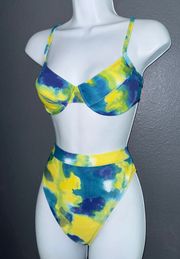 Sun Streak by  Vintage Blue Bikini Set Womens Swimsuit Size Large 12