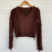 Rue21 Brown Fringe V-Neck Crop Sweater Size XS NWOT