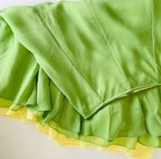 Y2K Green Layered High Waisted Ruffled Midi Skirt