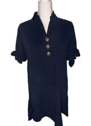 Linen & Cotton Navy Dress Coastal Grandma M