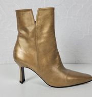 Stuart Weitzman Womens Boots 6 Gold Leather Pointed Toe Zip Up Heeled Booties