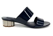 SALVATORE FERRAGAMO Belluno Patent Two-Band Slide Sandals Flower Heel US 5.5
