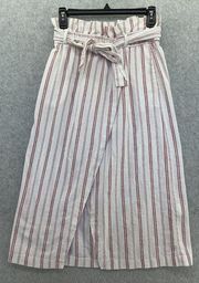 ZARA  TRF Collection Women's Paperbag Wrap Skirt Medium Red White Striped Linen